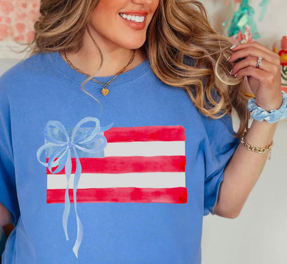 Flag With Bow Stars Flo Blue Tee