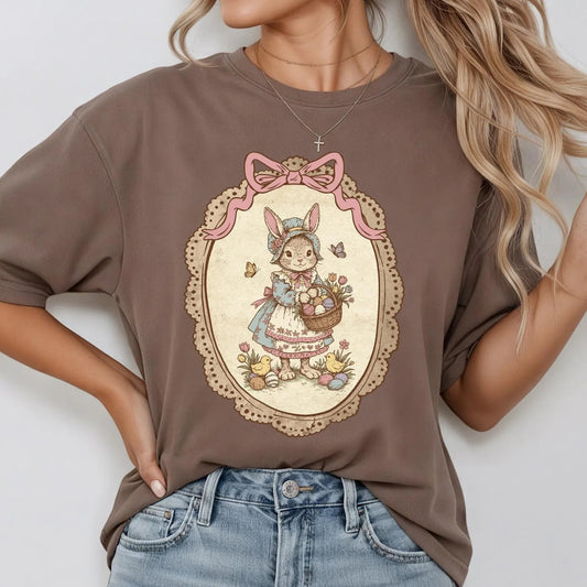 Floral Coquette Easter Bunny Espresso Tee