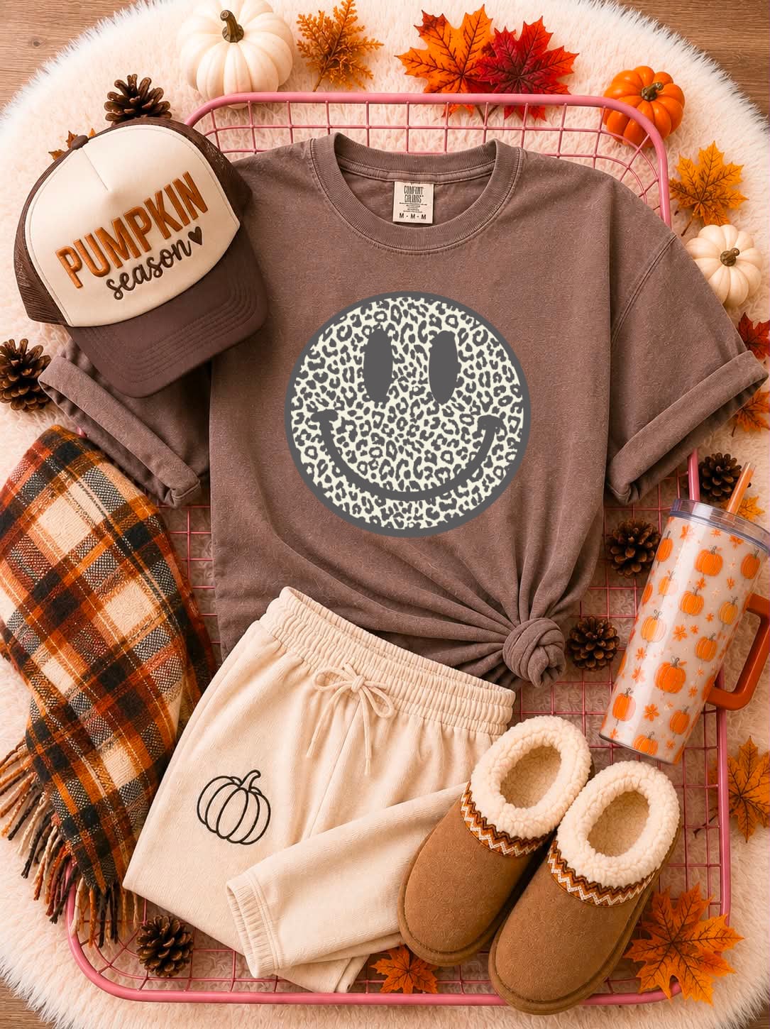 Leopard Pattern Smiley Face Espresso Tee
