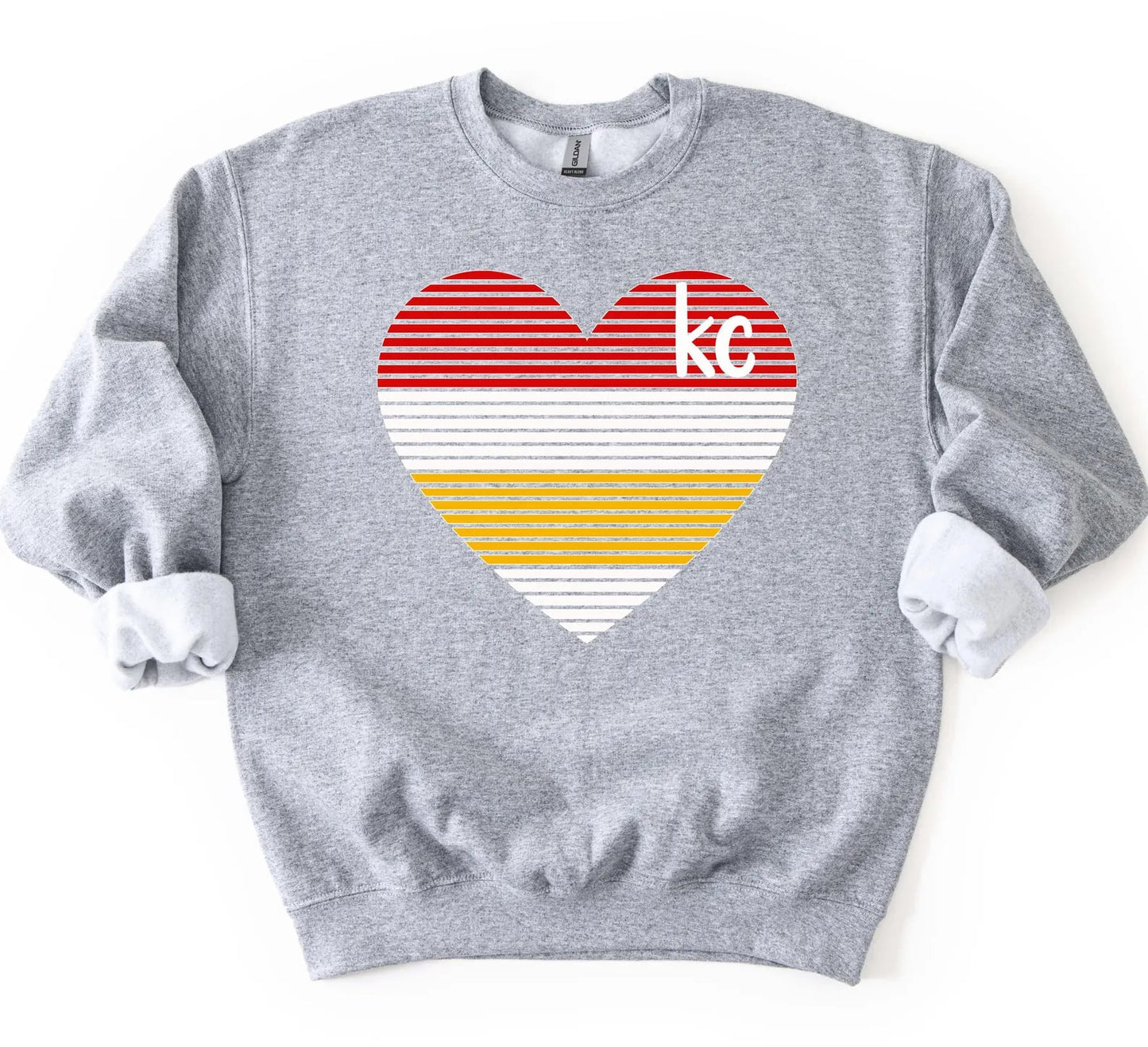 **HALFTIME DEAL** Red White & Yellow Striped KC Heart Sports Grey Sweatshirt