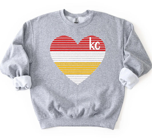 **HALFTIME DEAL** Red White & Yellow Striped KC Heart Sports Grey Sweatshirt