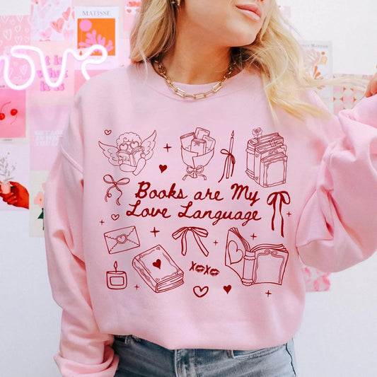 Red Books Are My Love Language Light Pink Sweatshirt