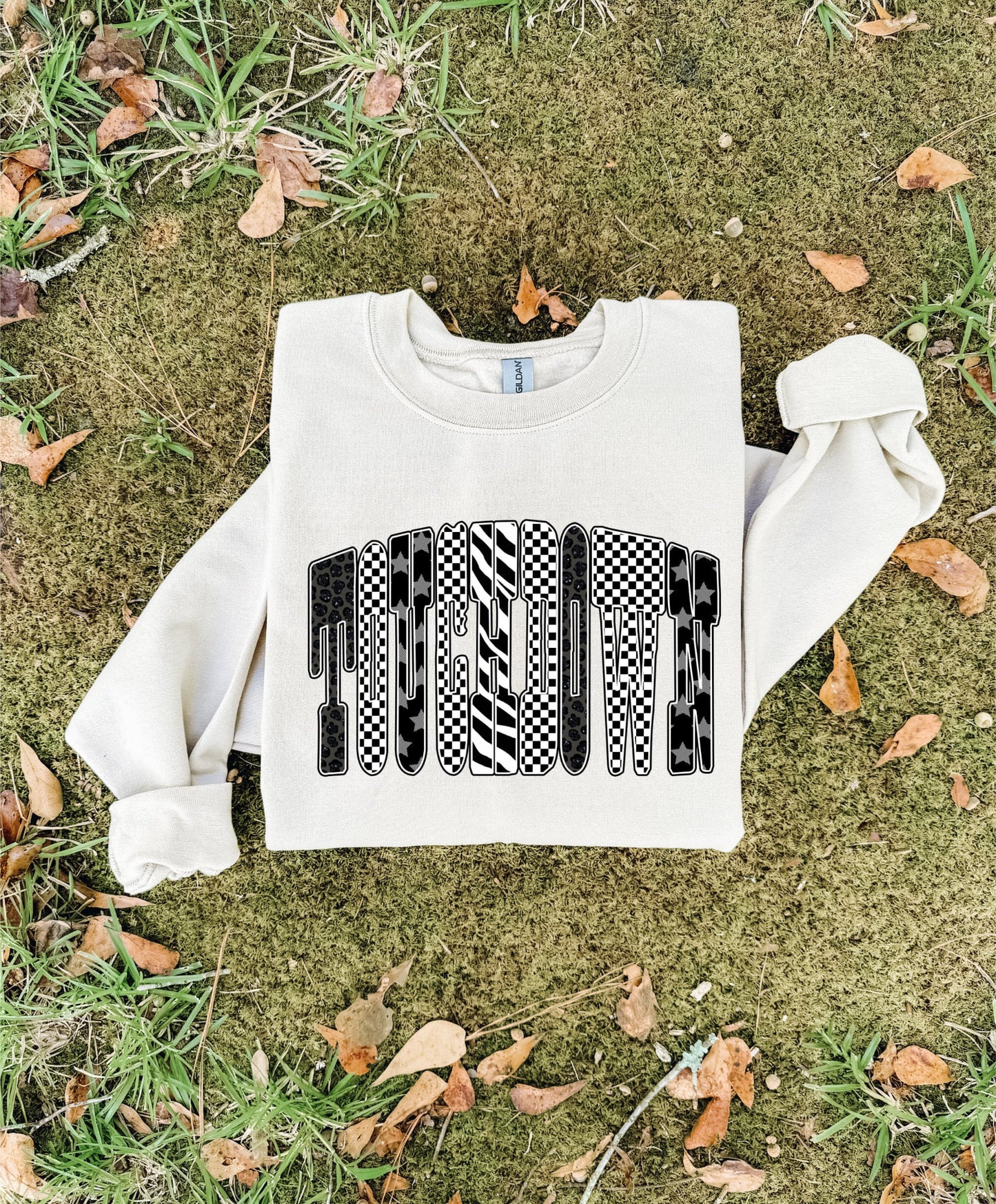 Touchdown Checkered & Leopard Sand Sweatshirt