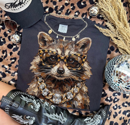 **DEAL OF THE DAY** Glam Raccoon Black Tee