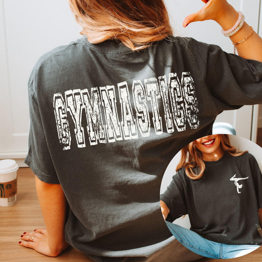 FRONT + BACK Distressed Gymnastics Pepper Tee