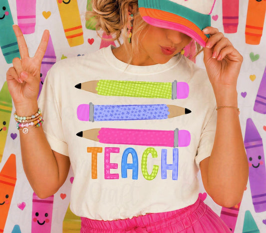 **BACK TO SCHOOL** 3 Pencil Teach Ivory Tee