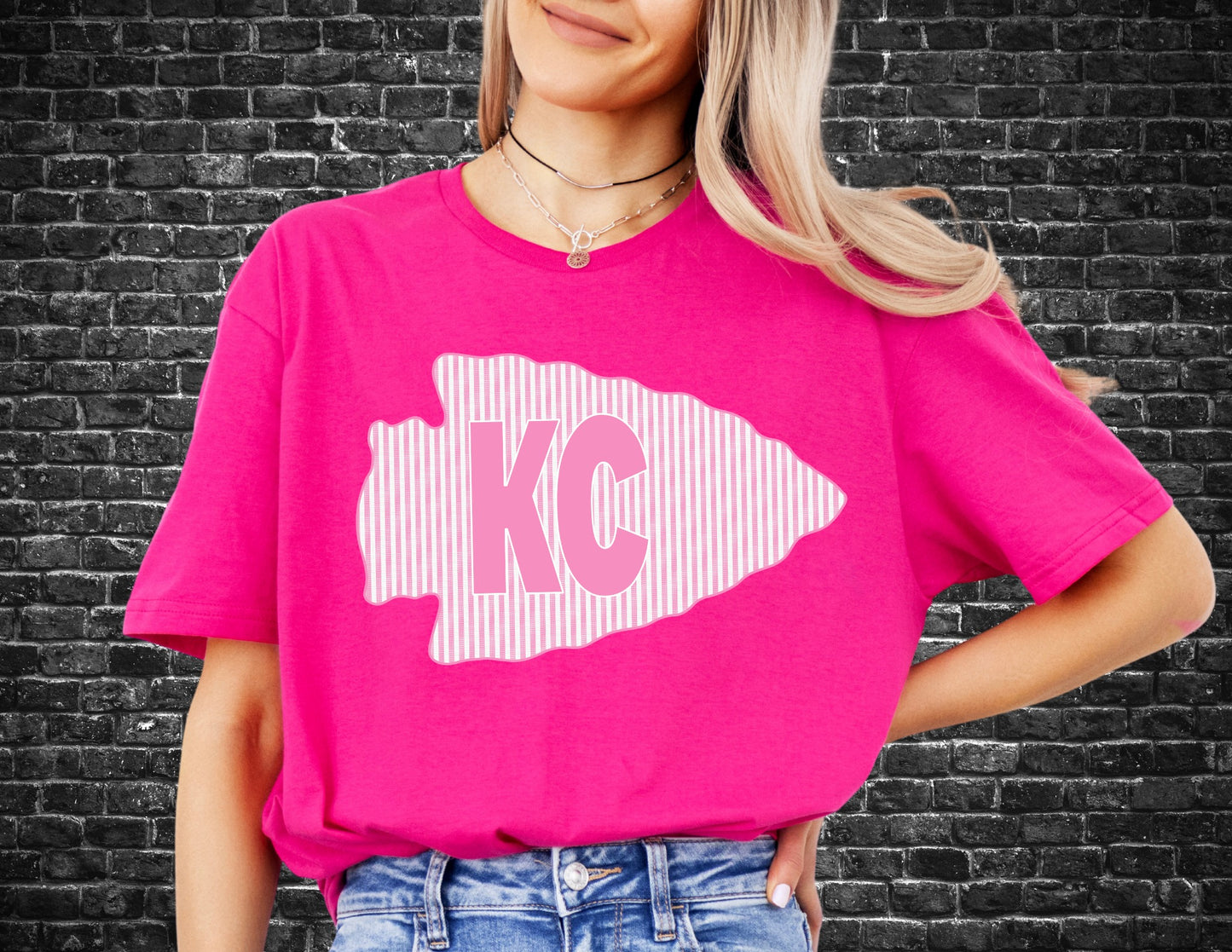 **HALFTIME DEAL** Lined Pink Kansas City Arrowhead Heliconia Tee
