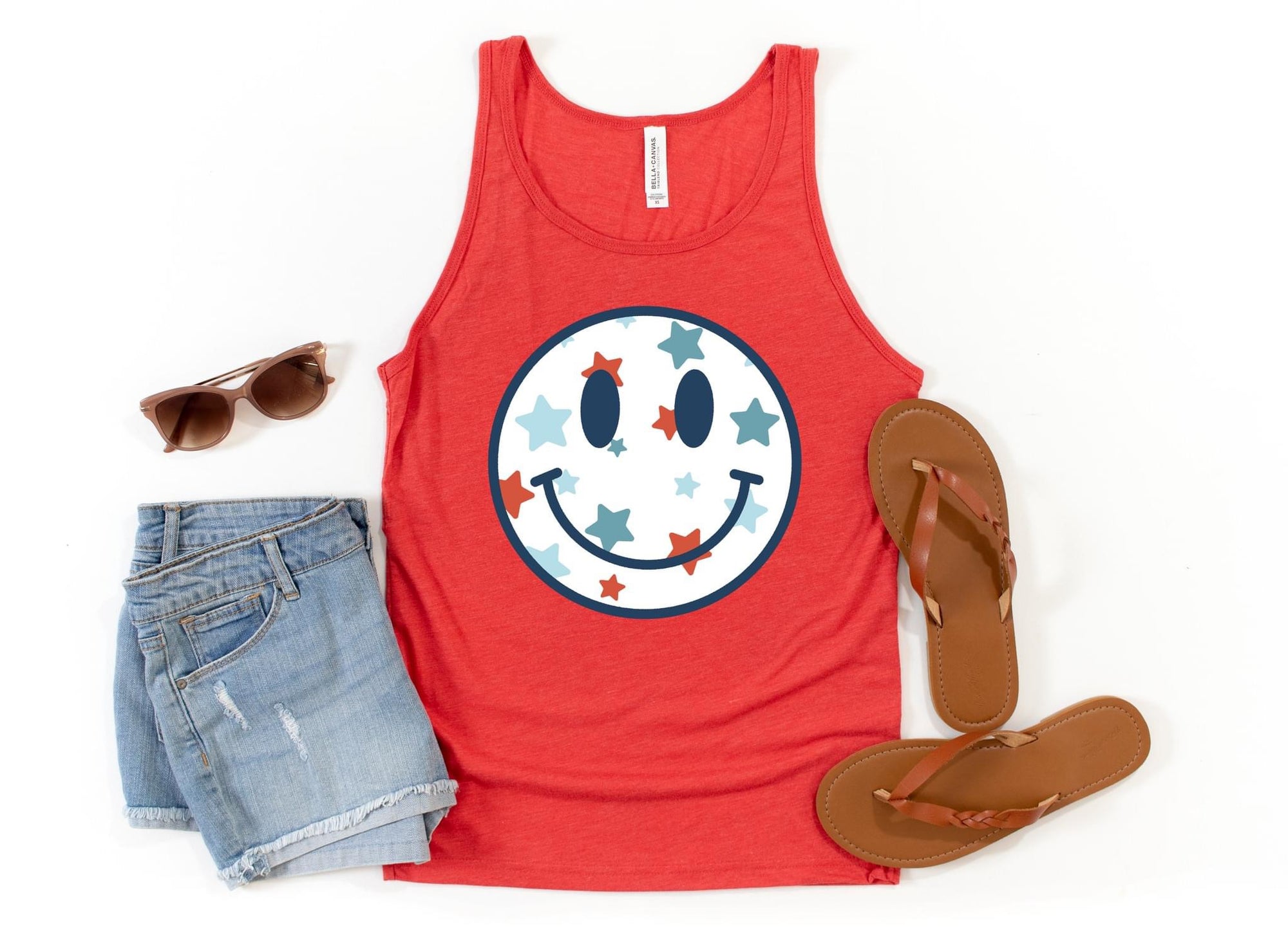 Star Smiley Red Tank Top