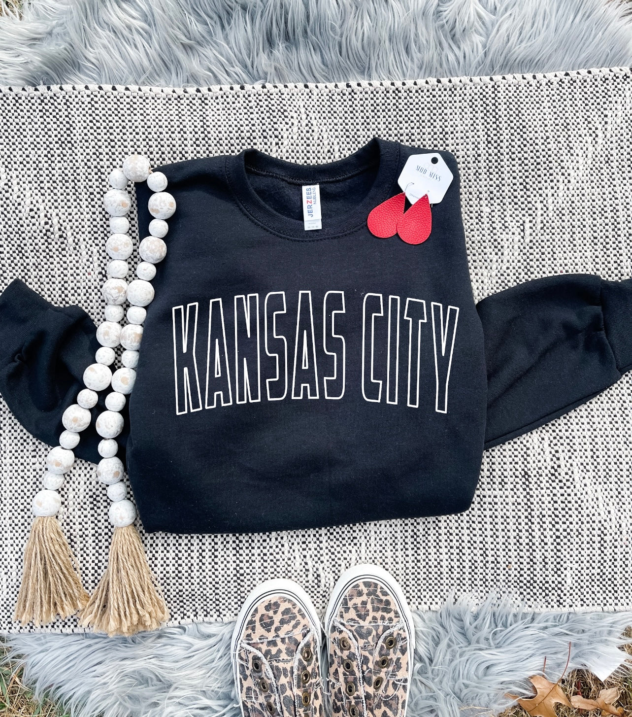 White Outline Kansas City Black Sweatshirt