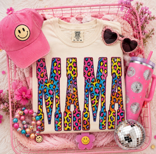 Colorful Distressed Retro MAMA Ivory Tee