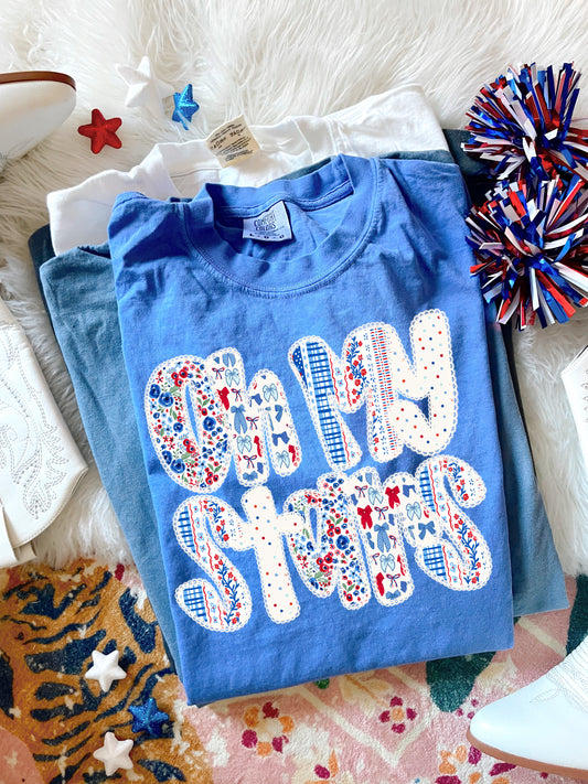 Red & Blue Oh My Stars Flo Blue Tee