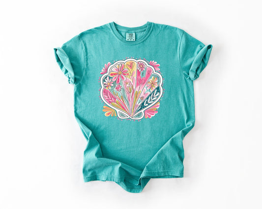Floral Clam Seafoam Tee
