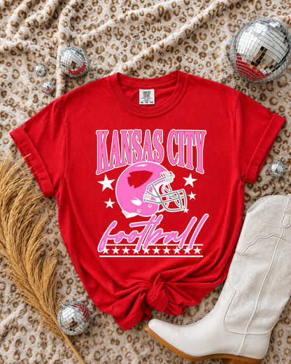 **DEAL OF THE DAY** Pink Stars Kansas City Football Red Tee