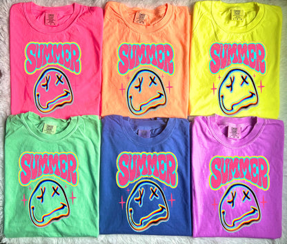 Neon Checkered Smiley Neon Tee Option
