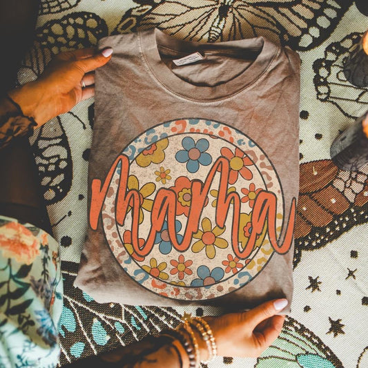 Mama Circle Floral Script Espresso Tee