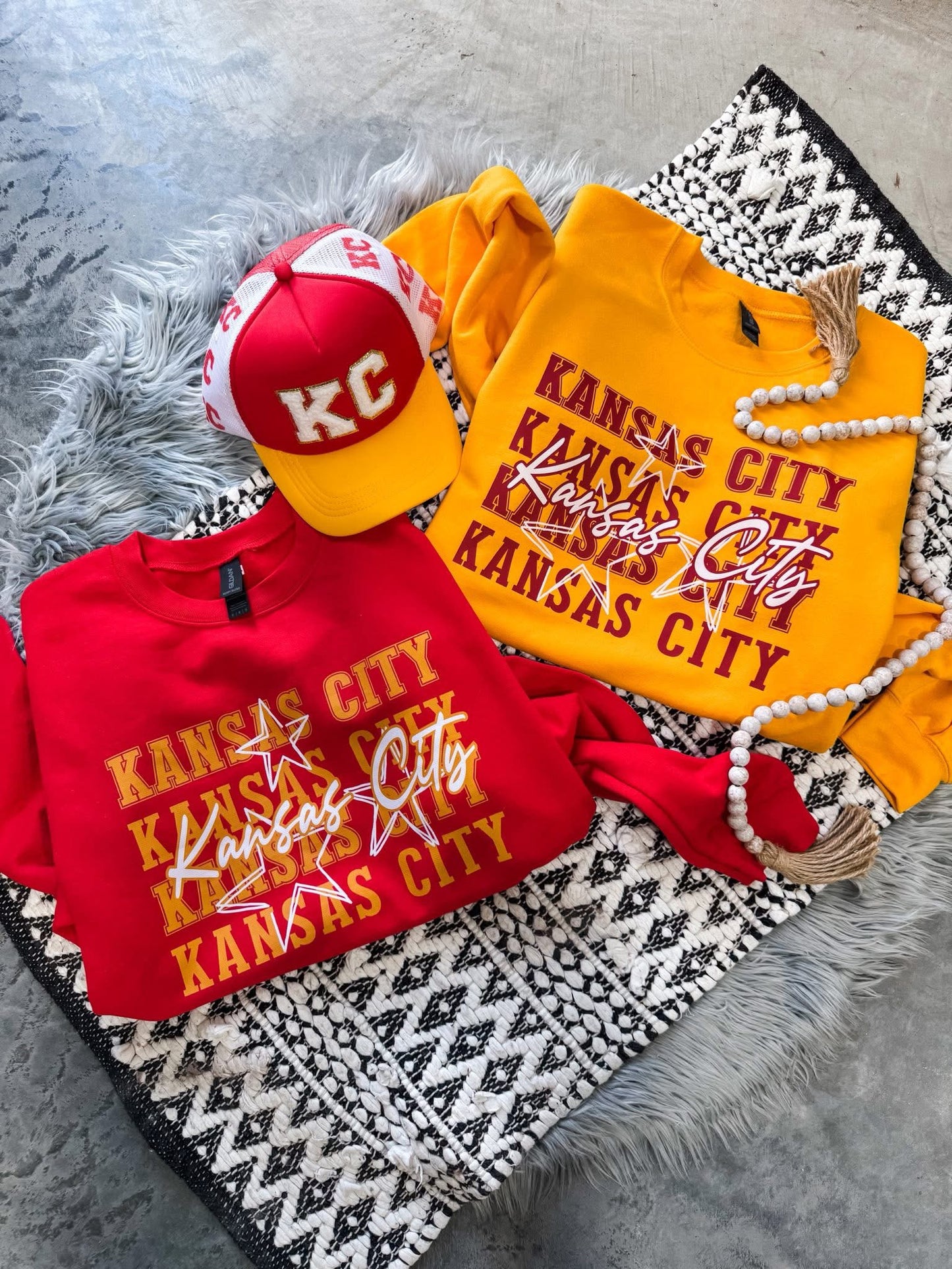 Kansas City Block Letters Repeat Stars Sweatshirt
