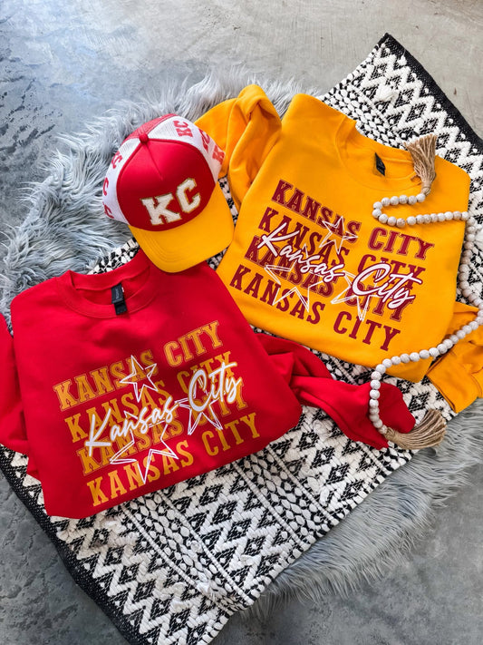 Kansas City Block Letters Repeat Stars Sweatshirt