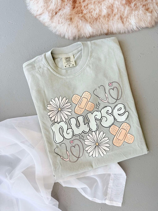 Natural Nurse Floral Design Bay Tee