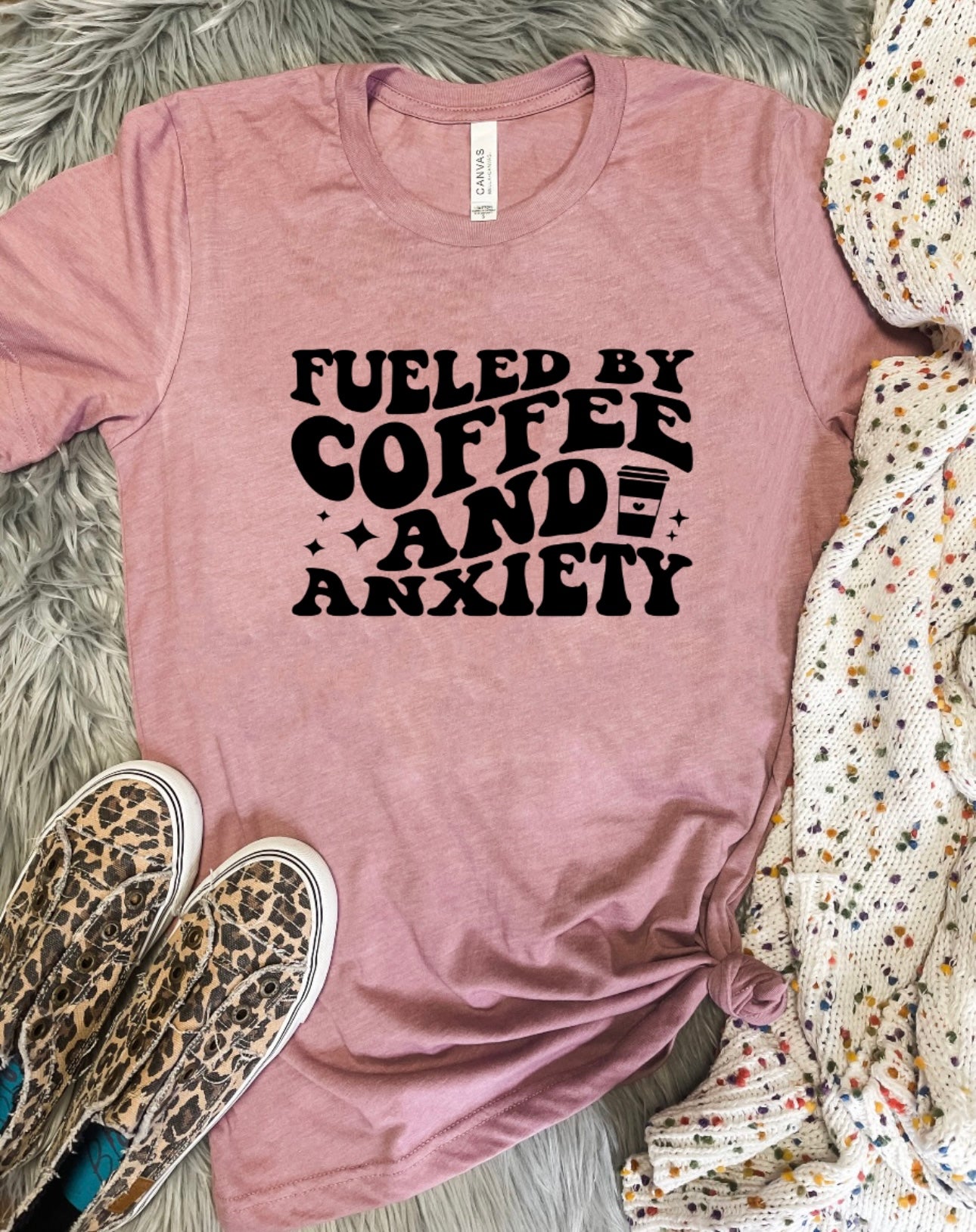 **PINK FRIDAY DEAL** Fueled By Coffee And Anxiety Heather Orchid Tee