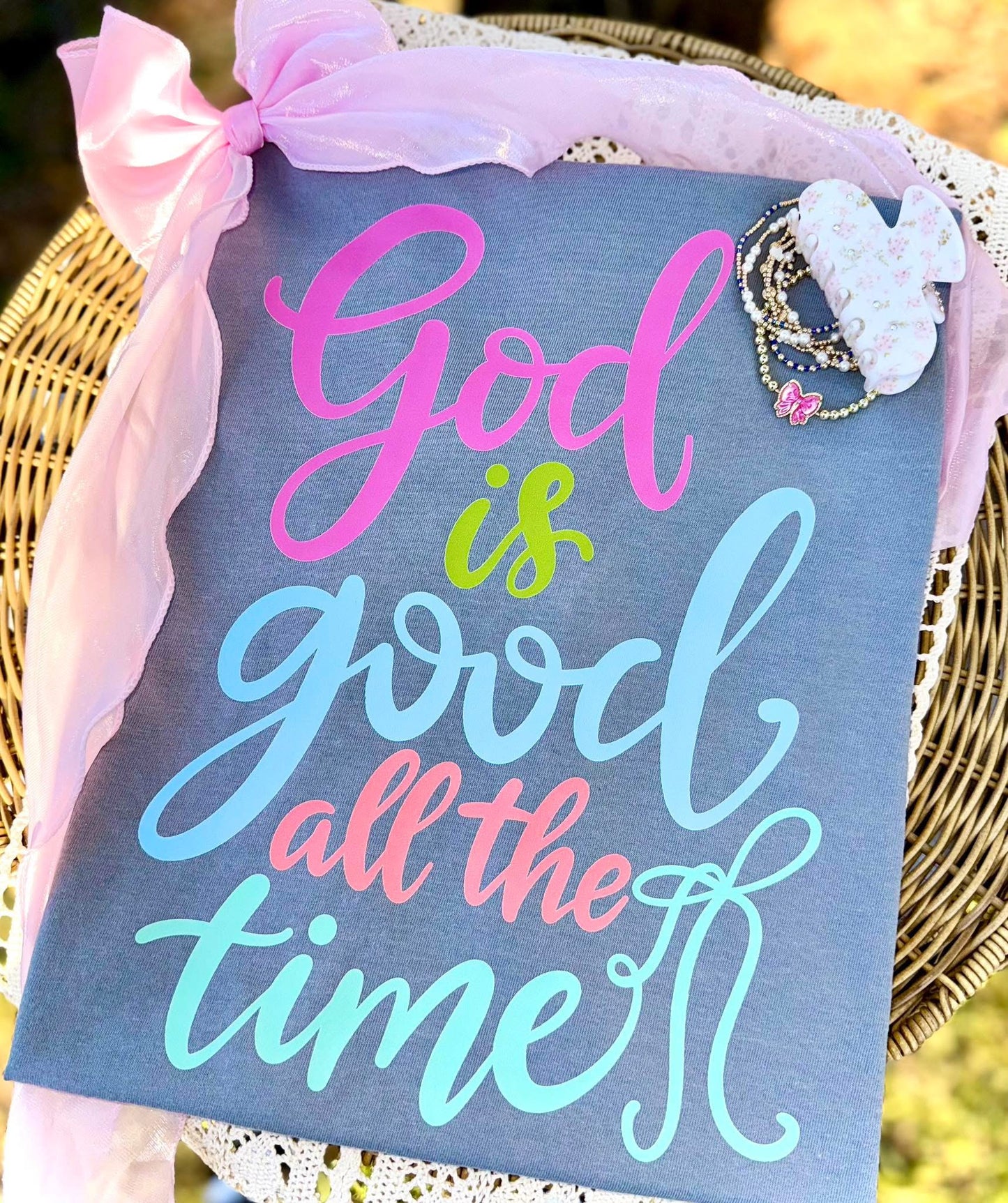 Script God Is Good All The Time Blue Jean Tee