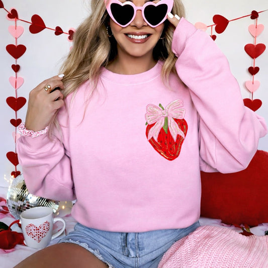 Left Chest Ditsy Strawberry Light Pink Sweatshirt