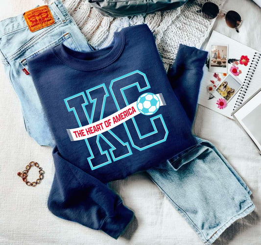 Teal KC Soccer Scarf Navy Sweatshirt