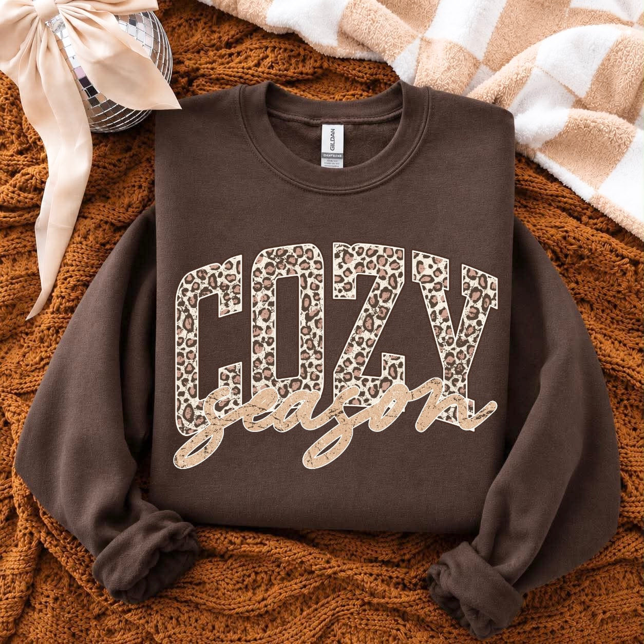 Script Leopard Cozy Season Chocolate Sweatshirt