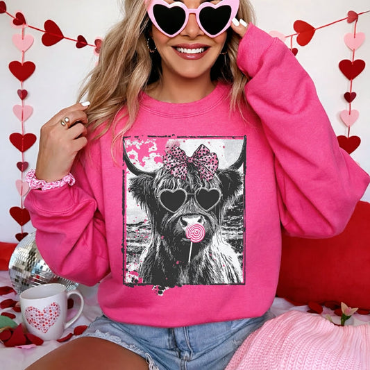 Swirl Sucker Highland Cow Heliconia Sweatshirt