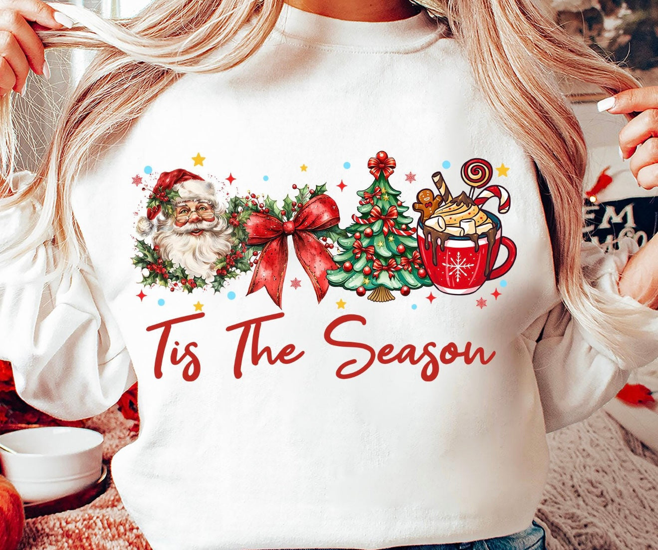 **CHRISTMAS IN JULY** Tis The Season Santa Bow Sand Sweatshirt