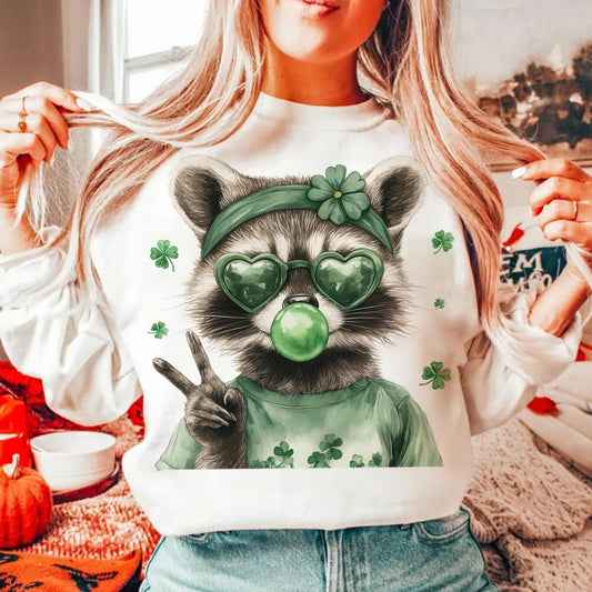 St. Pattys Raccoon Peace Sign Sand Sweatshirt