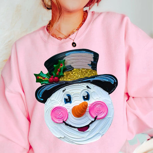 Painted Snowman Light Pink Sweatshirt