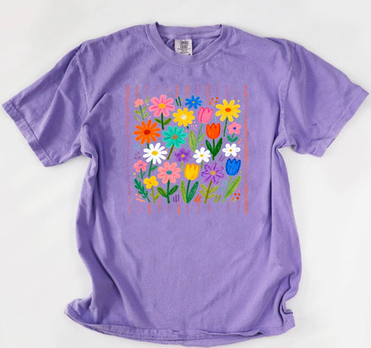 Colorful Multi Spring Daisies Violet Tee