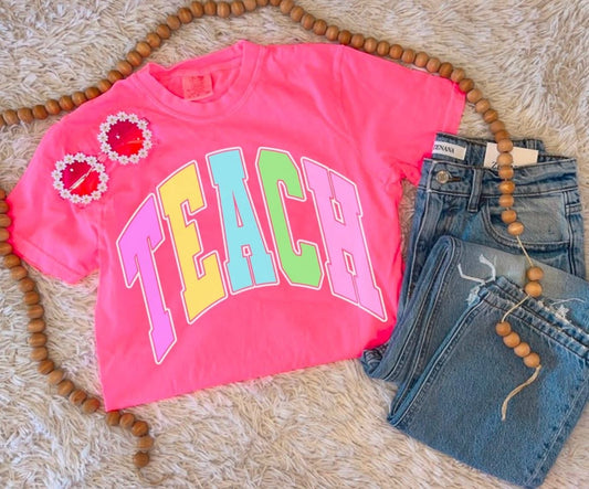 Colorful Teach Neon Pink Tee