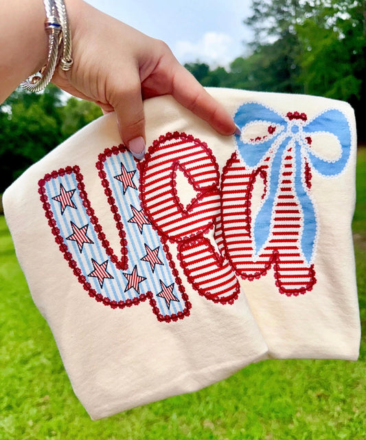 **DEAL OF THE STARS** Stars & Stripes USA Bow Ivory Tee