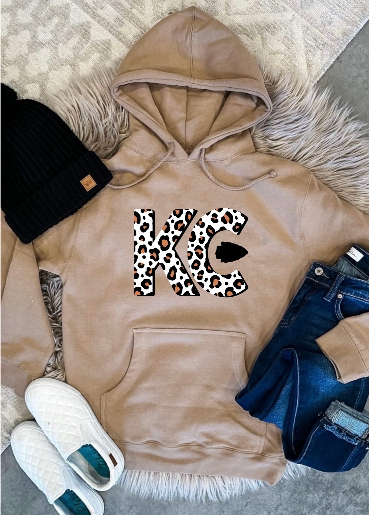 Leopard Brown KC Black Arrowhead Sand Hoodie