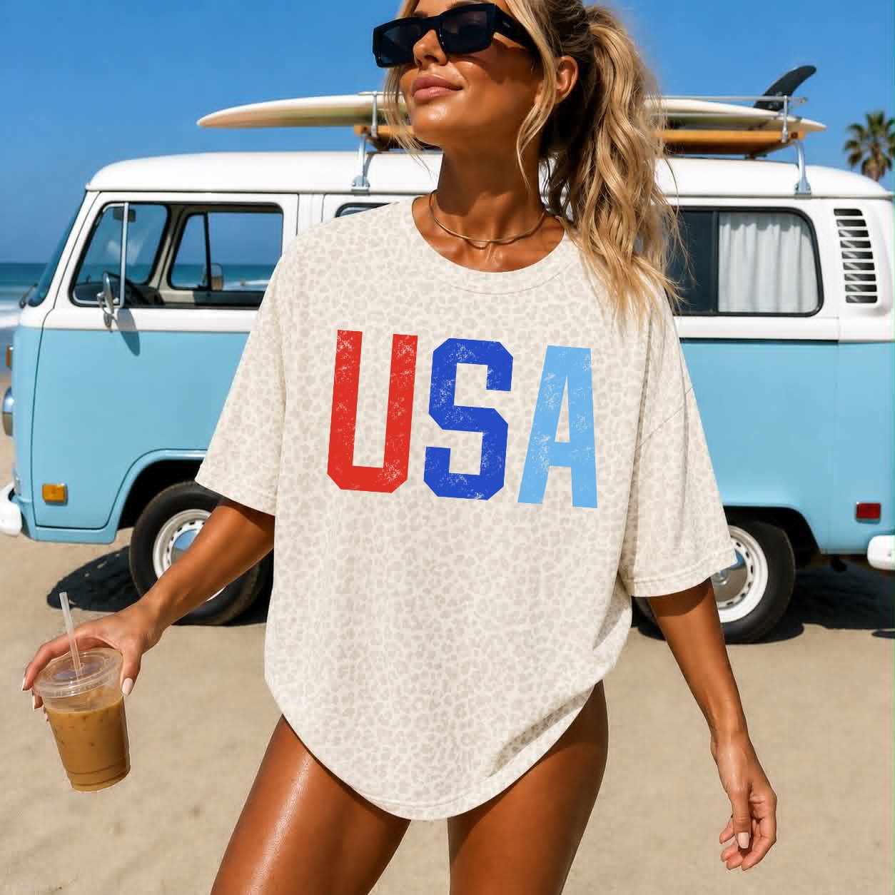 USA Natural White Leopard Tee