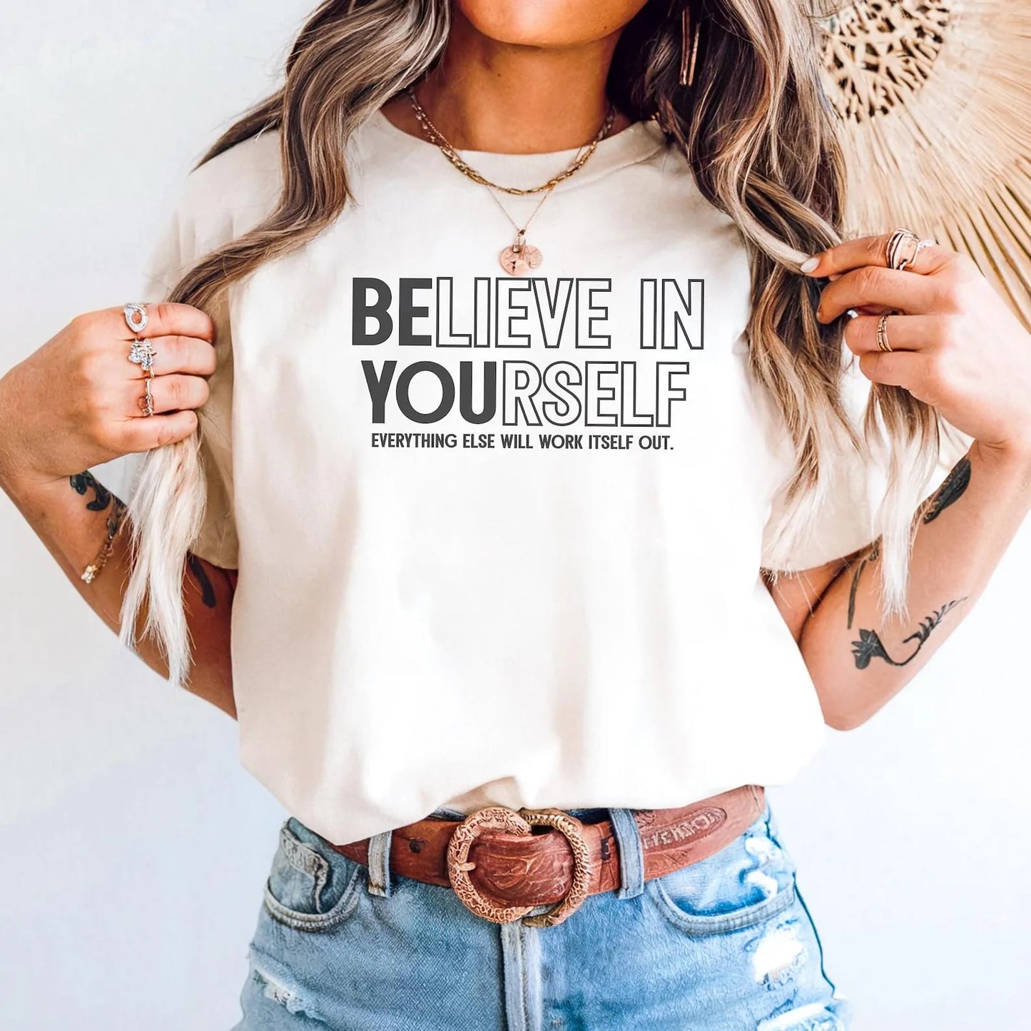 Black Believe In Yourself Everything Else Will Work Itself Out Natural Tee