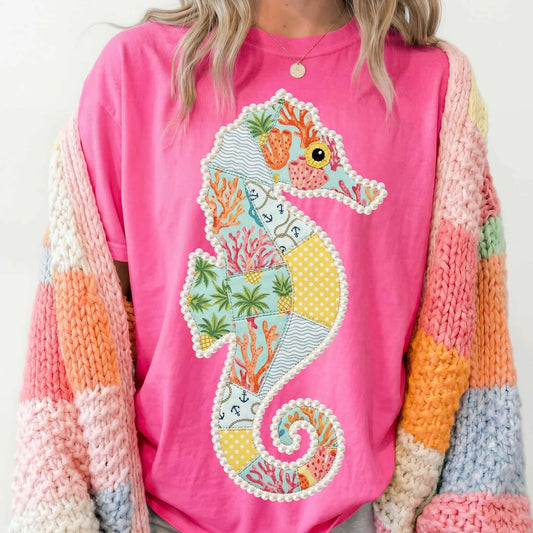 Pearl Seahorse Neon Pink Tee