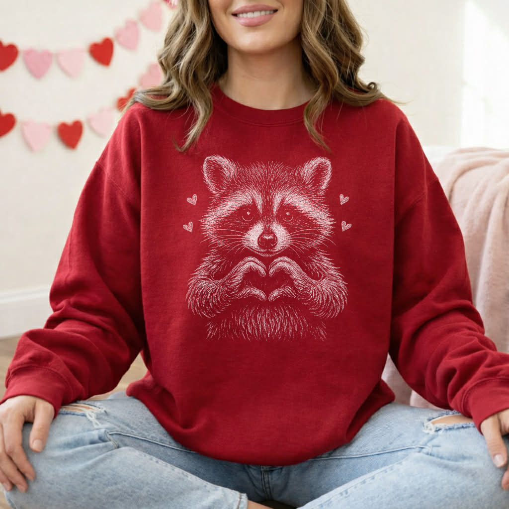 **DEAL OF THE DAY** Raccoon Heart Hands Design Cardinal Red Sweatshirt