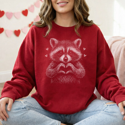 **DEAL OF THE DAY** Raccoon Heart Hands Design Cardinal Red Sweatshirt