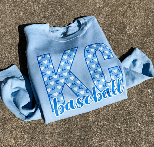KC Heart Baseball Light Blue Sweatshirt