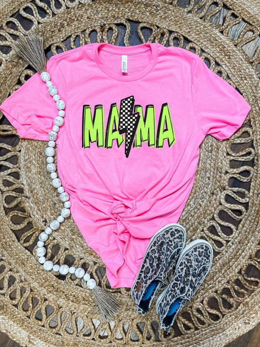Lime Lightening Bolt Mama Hot Pink Tee