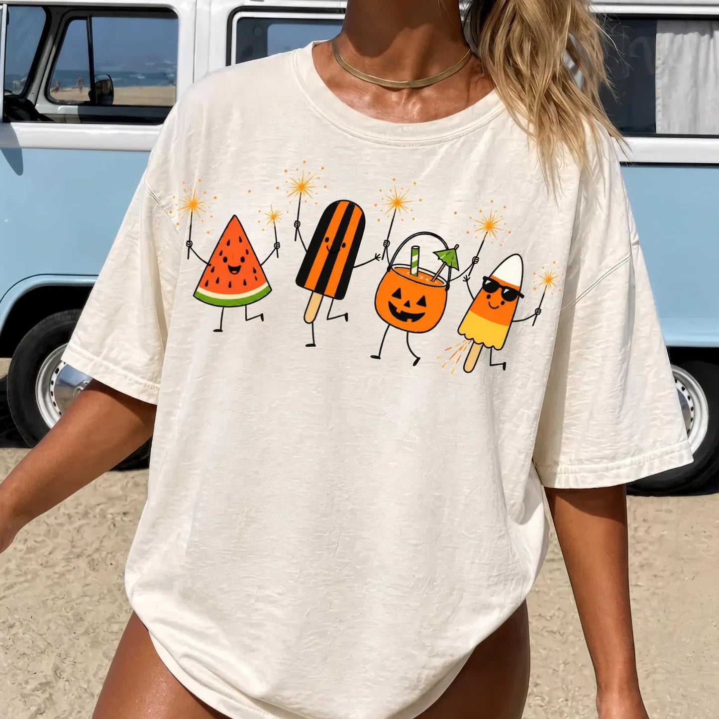 Summer Halloween Dancing Icons Ivory Tee