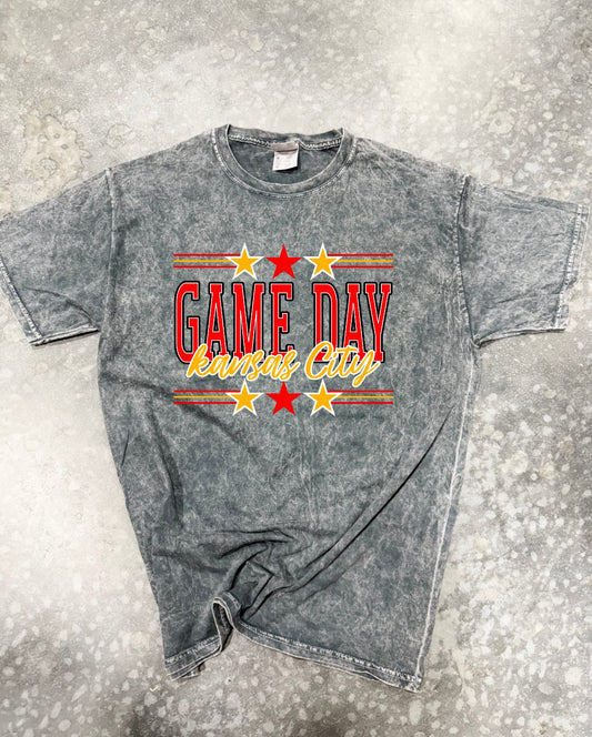 **HALFTIME DEAL** Red & Gold Stars Game Day Kansas City Grey Mineral Wash Tee