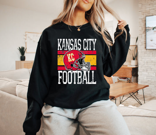 **HALFTIME DEAL** Red & Gold Distressed Kansas City KC Helmet Black Sweatshirt
