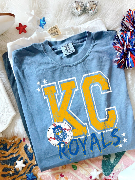 Gold KC Lion Baseball Blue Jean Tee