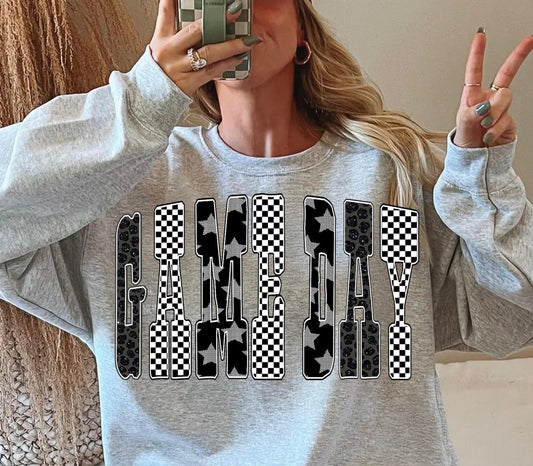Game Day Checkered & Leopard Sports Grey Sweatshirt