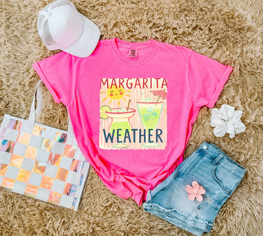 Summer Collage Margarita Weather Neon Pink Tee