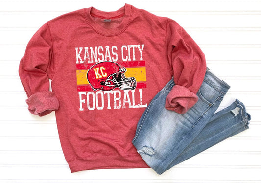**HALFTIME DEAL** Red & Gold Distressed Kansas City KC Helmet Heather Red Sweatshirt