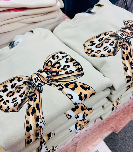 Leopard Bow Sand Sweatshirt